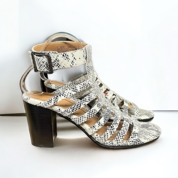 🌻NEW w/box Vionic Sami Black & White Snakeskin Leather Ankle Heels Size 9.5 - Picture 1 of 12